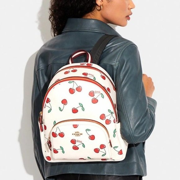 NWT COACH Court Backpack With Heart Cherry Print | Comp Value $450 | CE628 - Picture 1 of 9